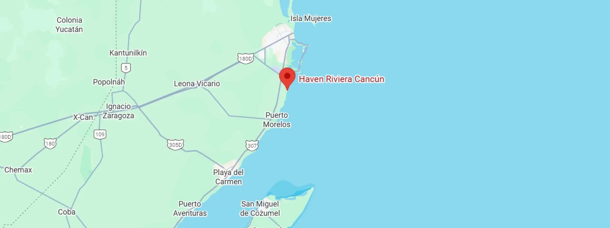 map showing location of haven riviera cancun in Mexico
