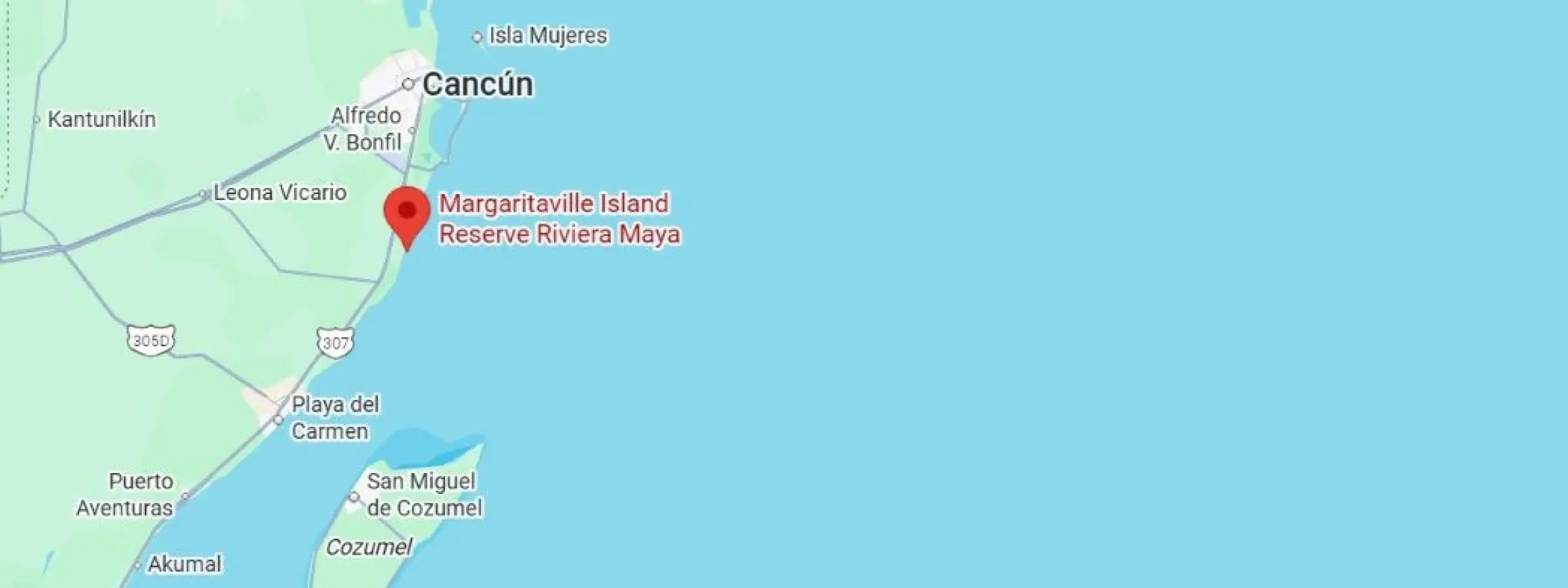 map showing location of Margaritaville Island Reserve Riviera Maya in Mexico