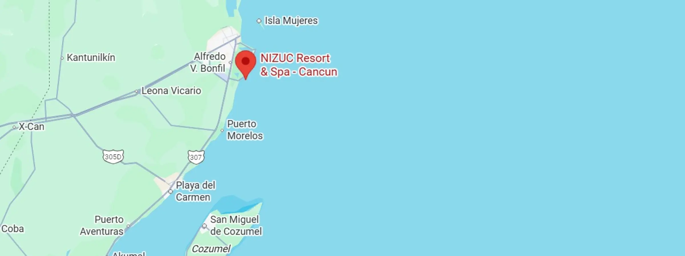 map showing location of nizuc resort in Mexico