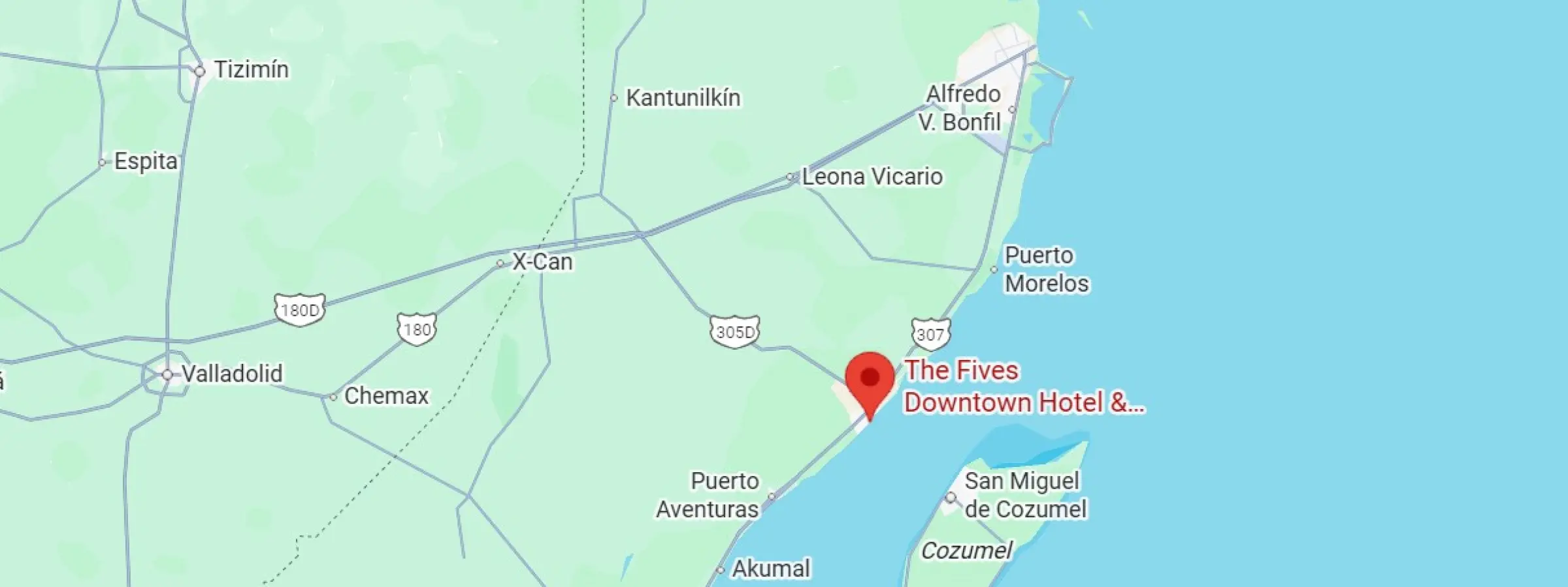 map showing location of the fives downtown in Mexico