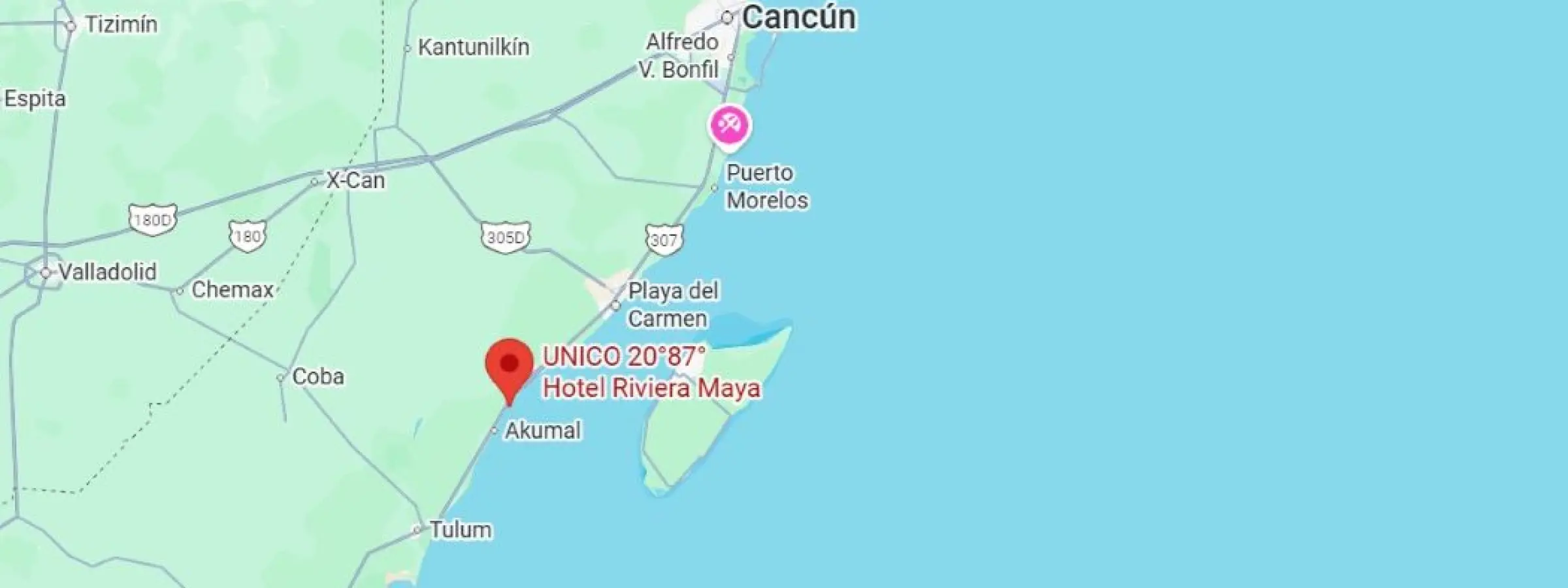 map showing location of unico riviera maya in Mexico