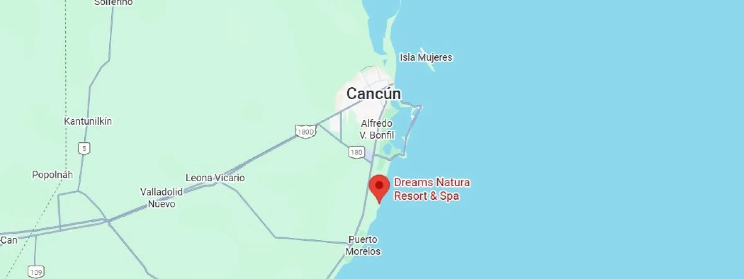 map showing location of dreams natura in Mexico