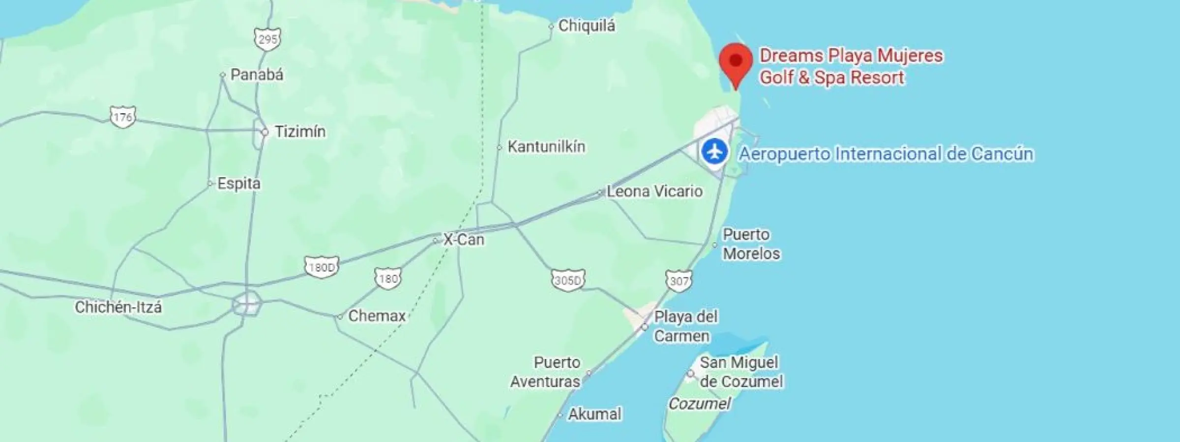 map showing location of dreams playa mujeres in Mexico