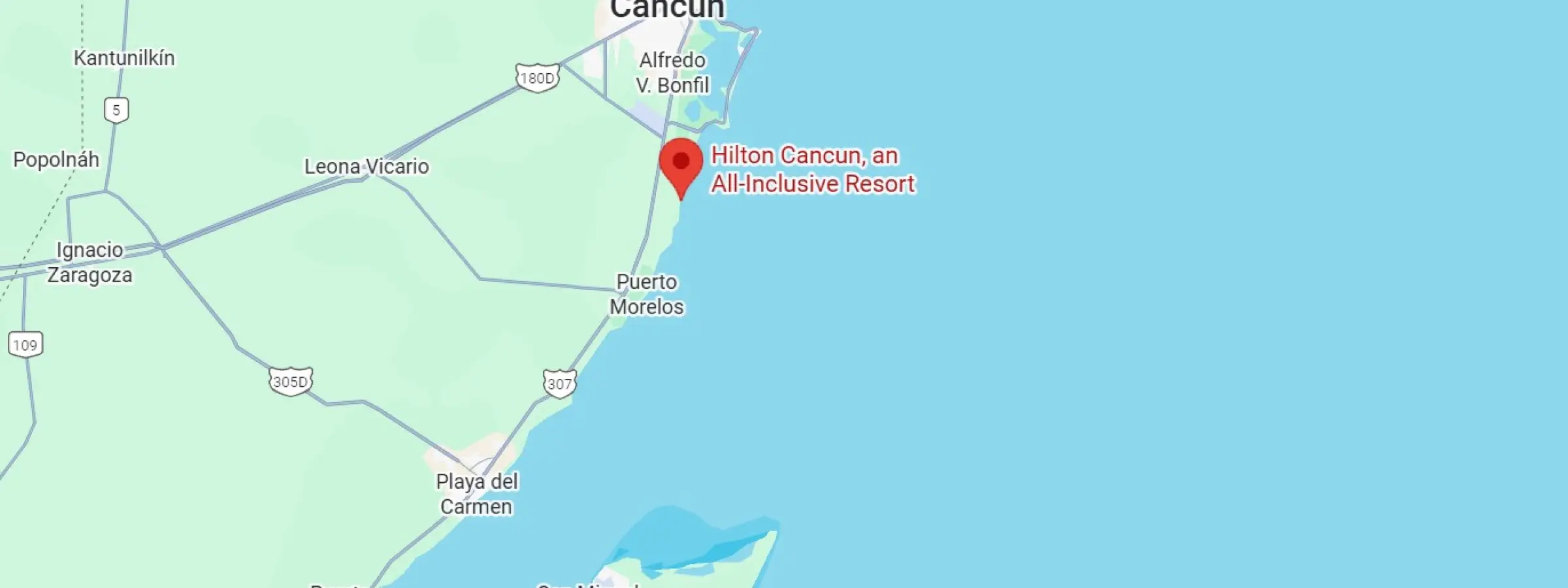 map showing location of hilton cancun in Mexico