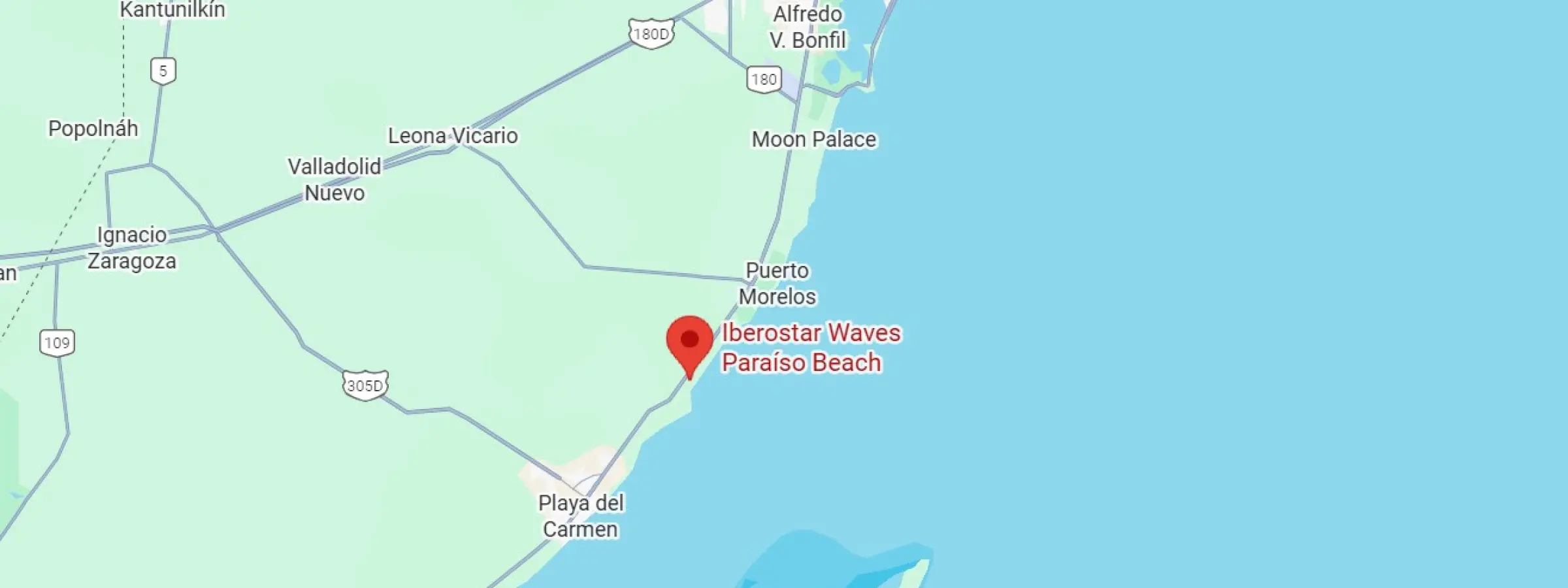 map showing location of iberostar waves paraiso beach in Mexico