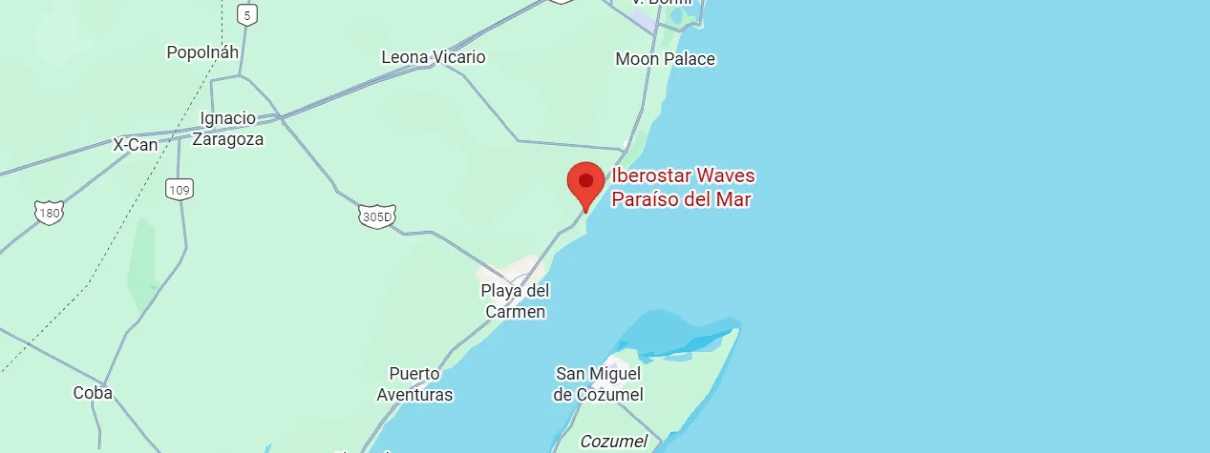 map showing location of iberostar waves paraiso del mar in Mexico