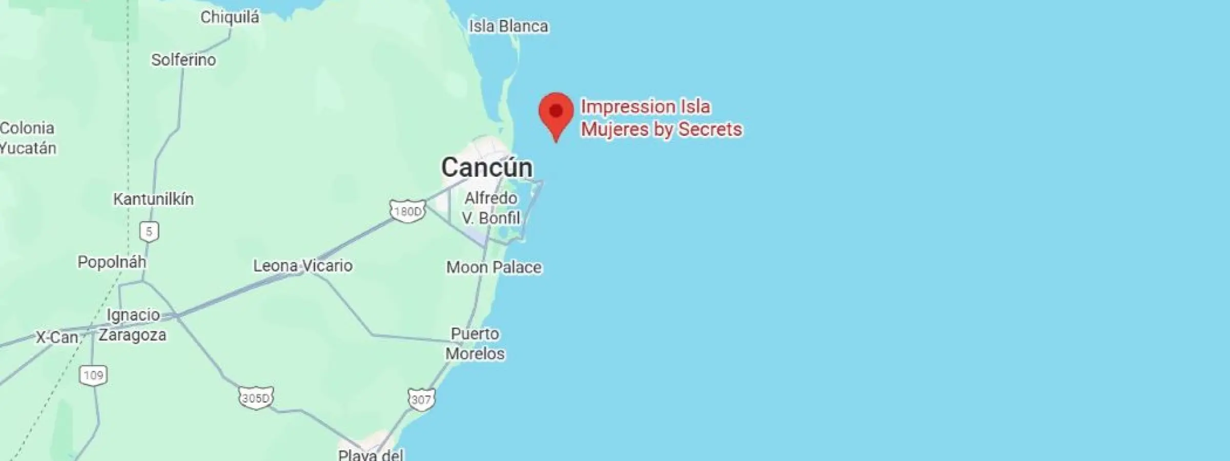 map showing location of impression isla mujeres by secrets in Mexico