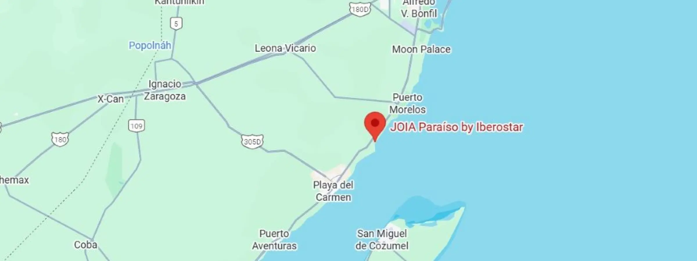 map showing location of joai paraiso by iberostar in Mexico