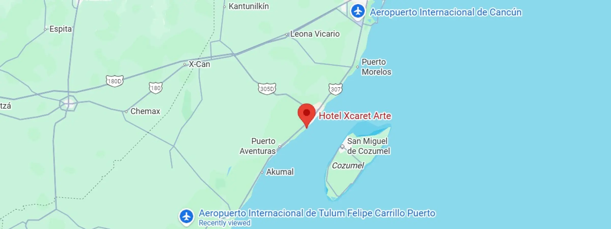 map showing location of hotel xcaret arte in Mexico