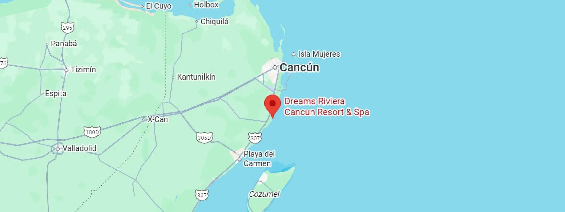 map showing location of dreams riviera cancun in Mexico