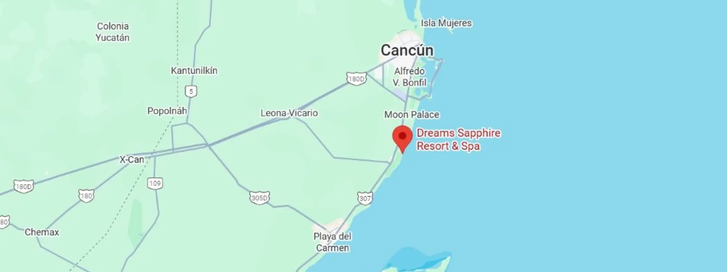 map showing location of dreams sapphire in Mexico
