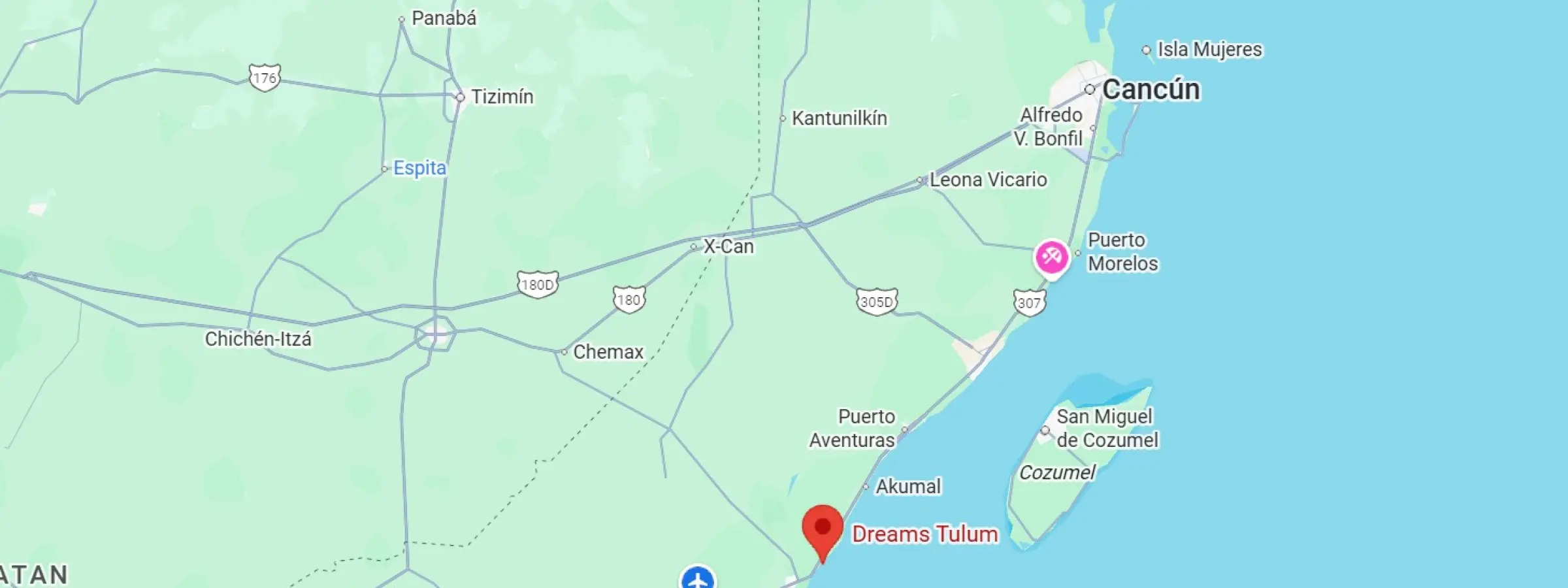 map showing location of dreams tulum in mexico