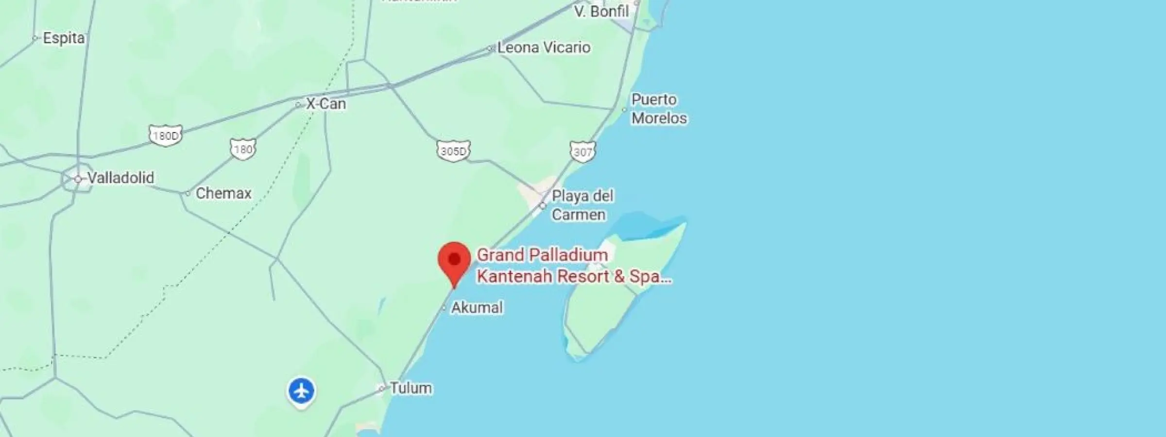map showing location of grand palladium kantenah in mexico