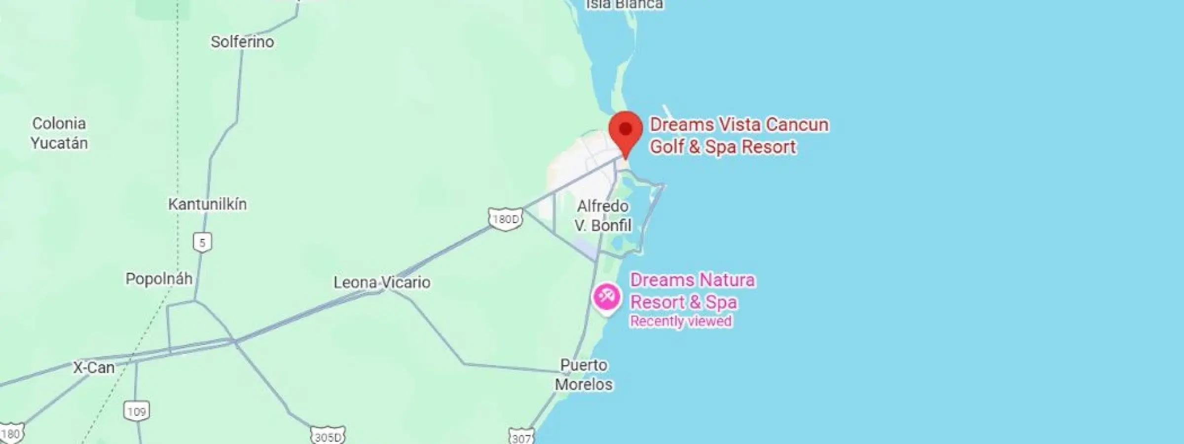 map showing location of dreams vista cancun in mexico