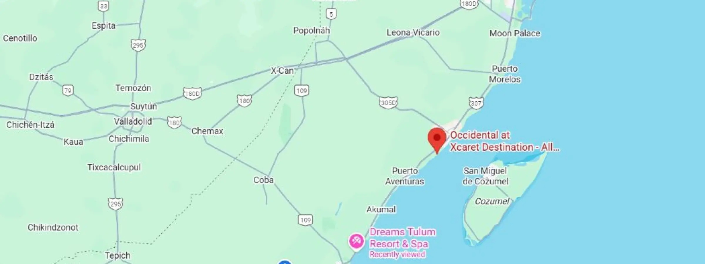 map showing location of occidental at xcaret in Mexico