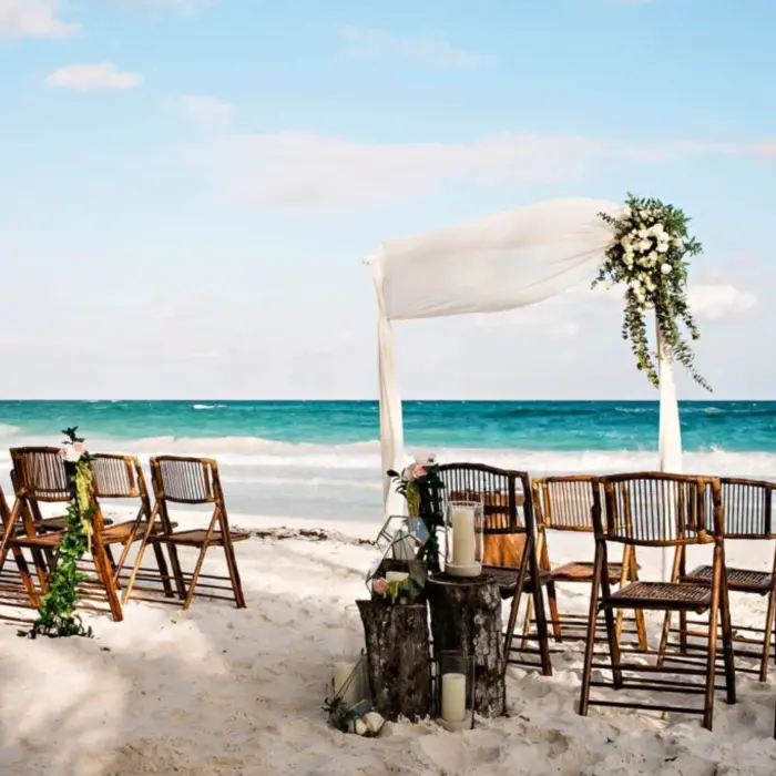 wedding ceremony setup on the beach at dune boutique hotel tulum