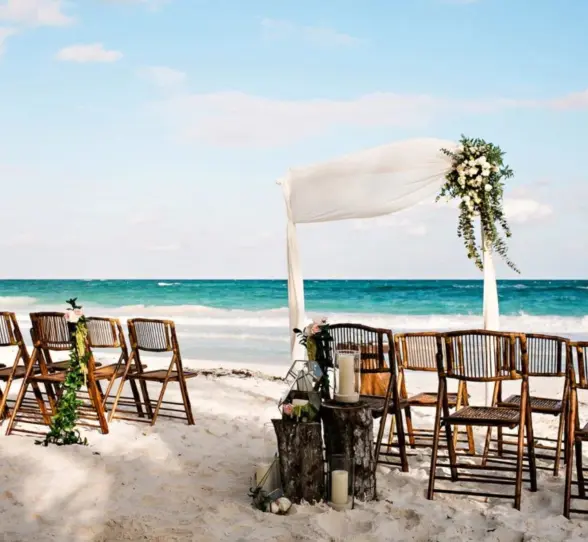wedding ceremony setup on the beach at dune boutique hotel tulum