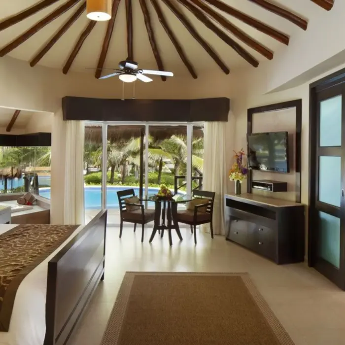 casita at El Dorado Casitas Royale with king bed and views of the pool and sea