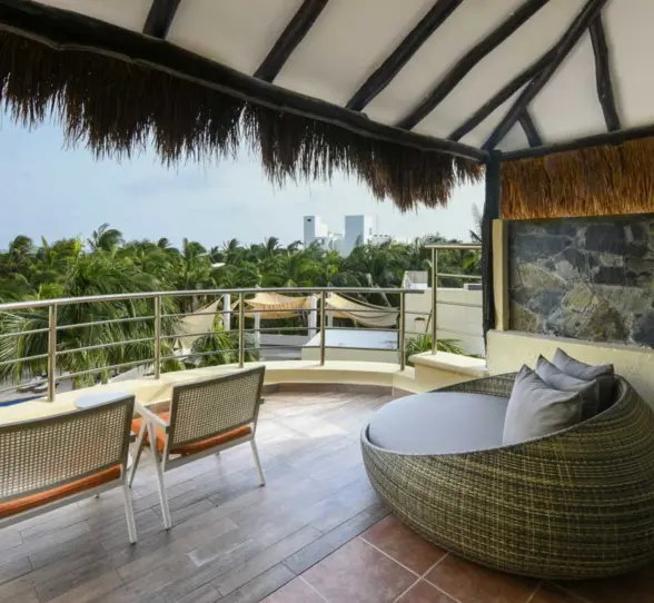 balcony of ocean view suite at El Dorado Maroma