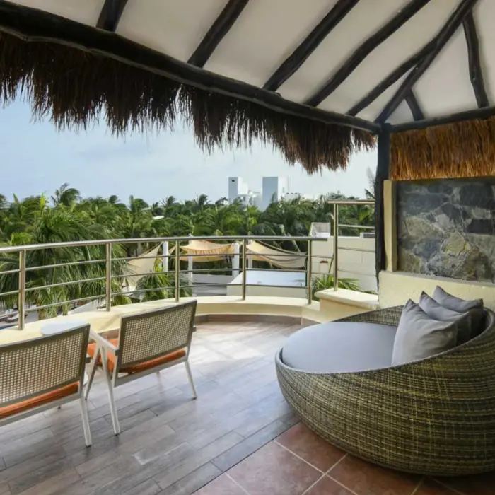 balcony of ocean view suite at El Dorado Maroma