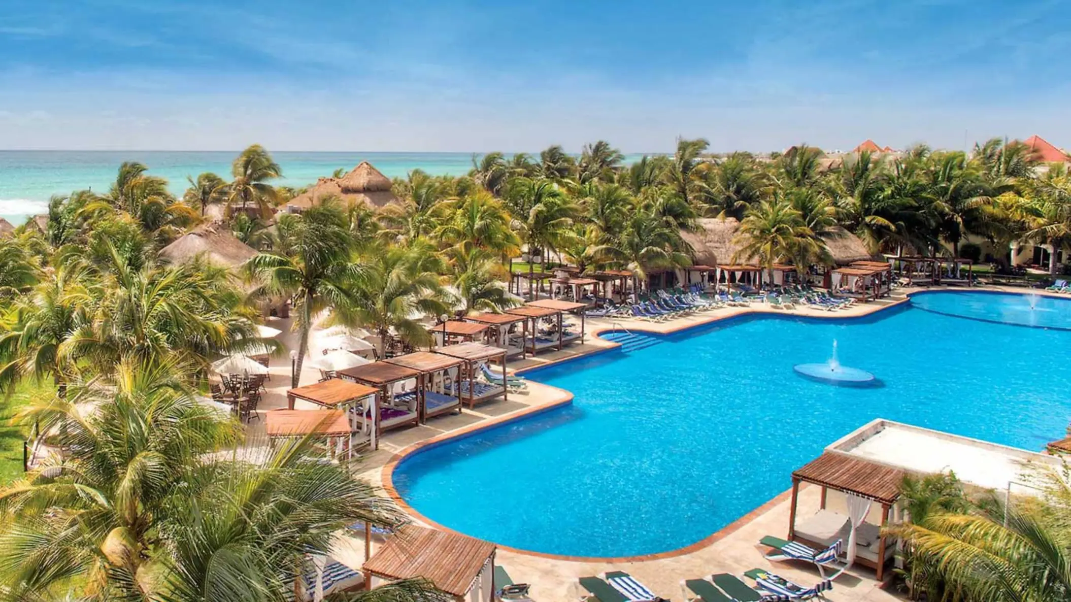aerial view of the pool and cabanas and loungers at El Dorado Royale