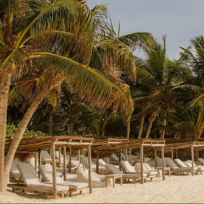 bali beds on the beach at Encantada Tulum