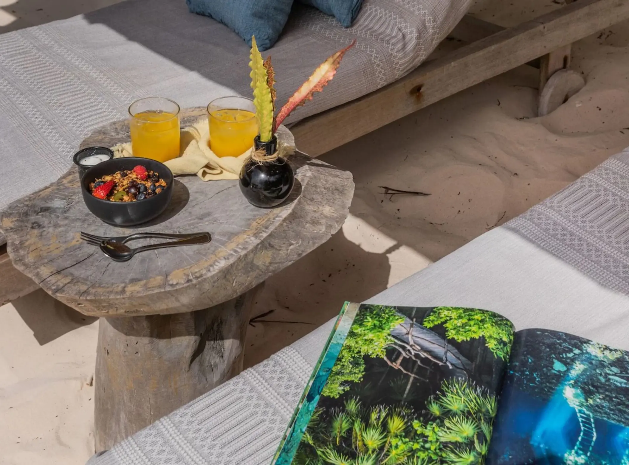 beach read and breakfast at Encantada Tulum