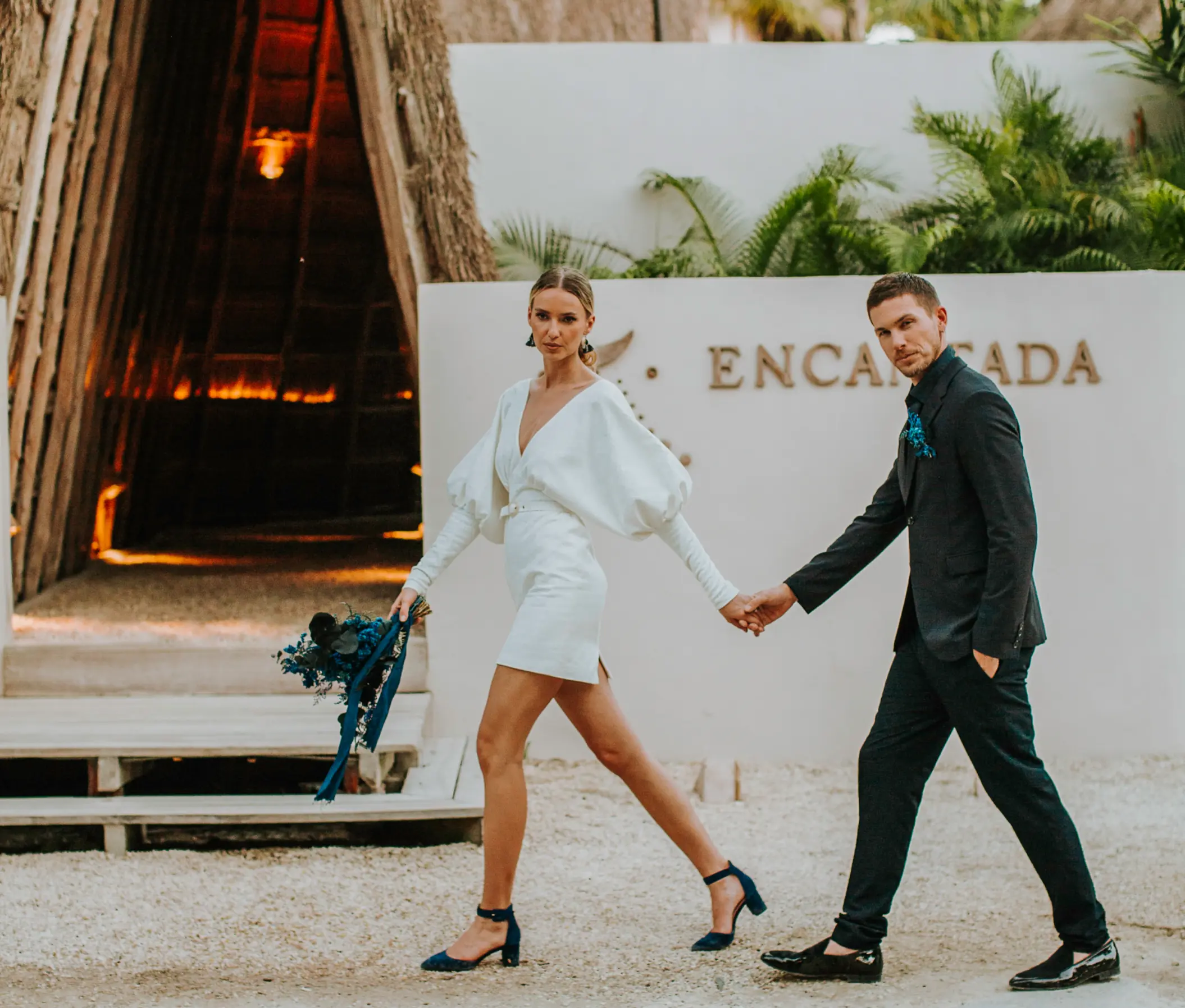 bride and groom at encantada tulum