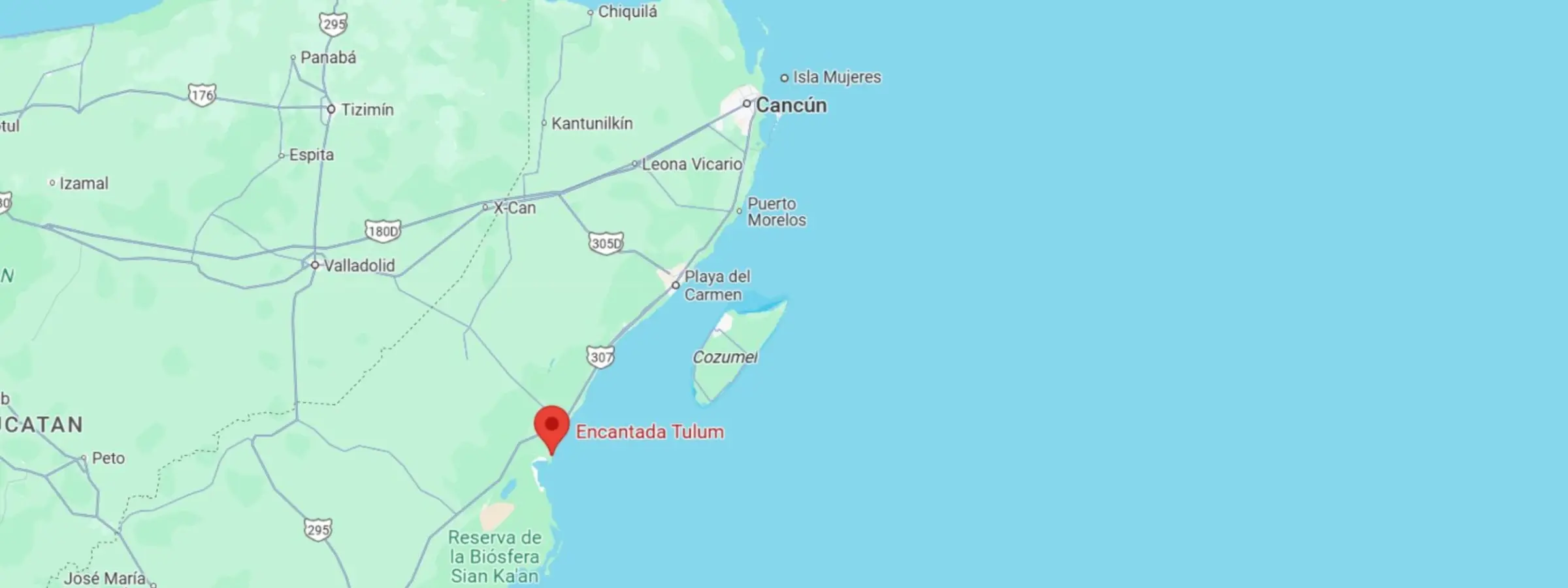 map showing location of Encantada Tulum in Mexico