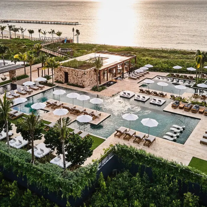 aerial view of the pool and beach at Etereo Riviera Maya
