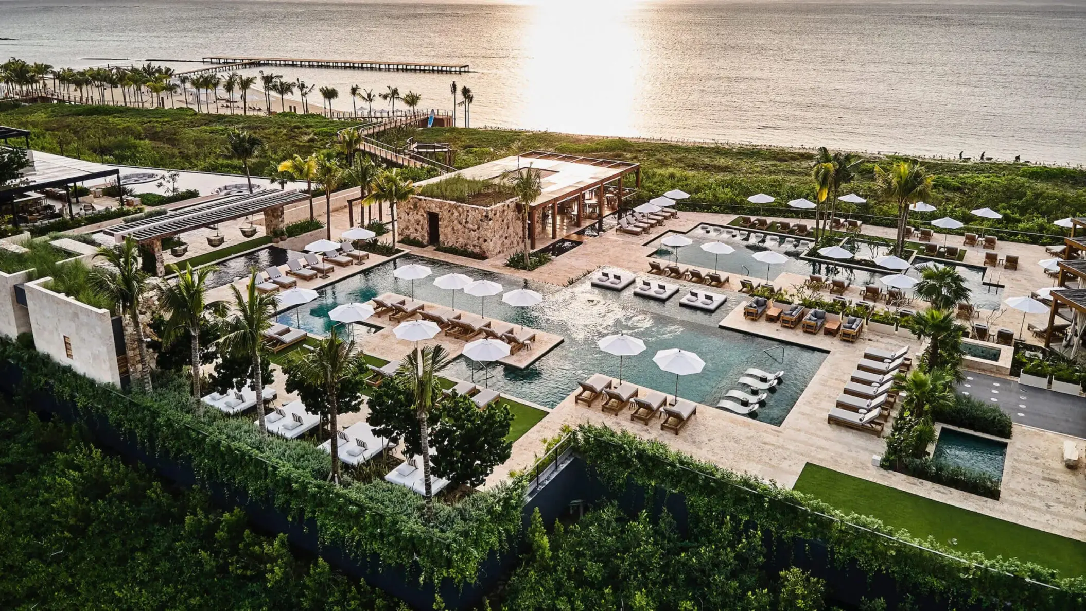 aerial view of the pool and beach at Etereo Riviera Maya