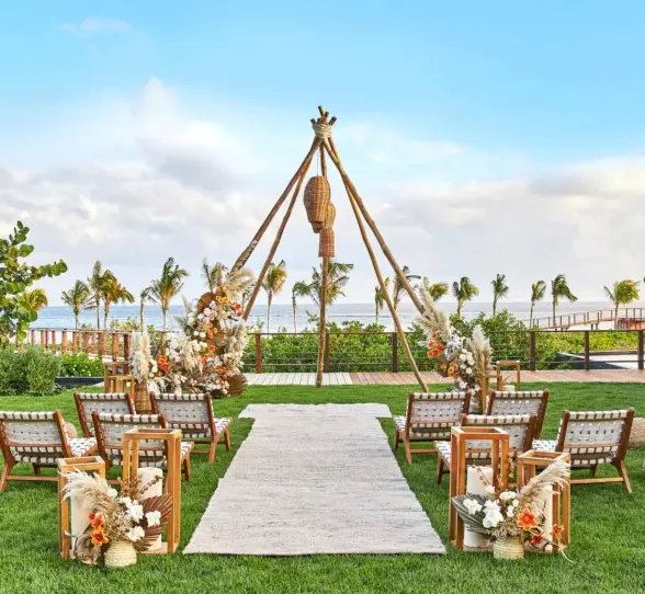 wedding ceremony setup at Etereo Riviera Maya