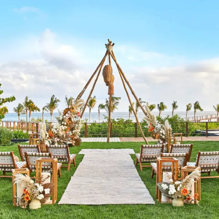 wedding ceremony setup at Etereo Riviera Maya