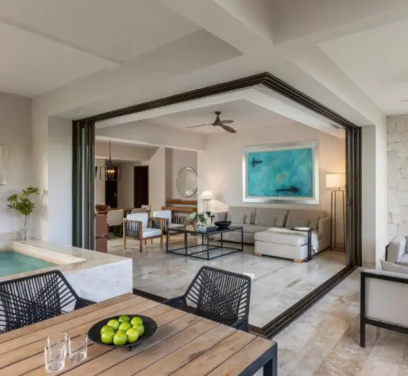 furnished balcony of villa with plunge pool at Fairmont Heritage Place Mayakoba