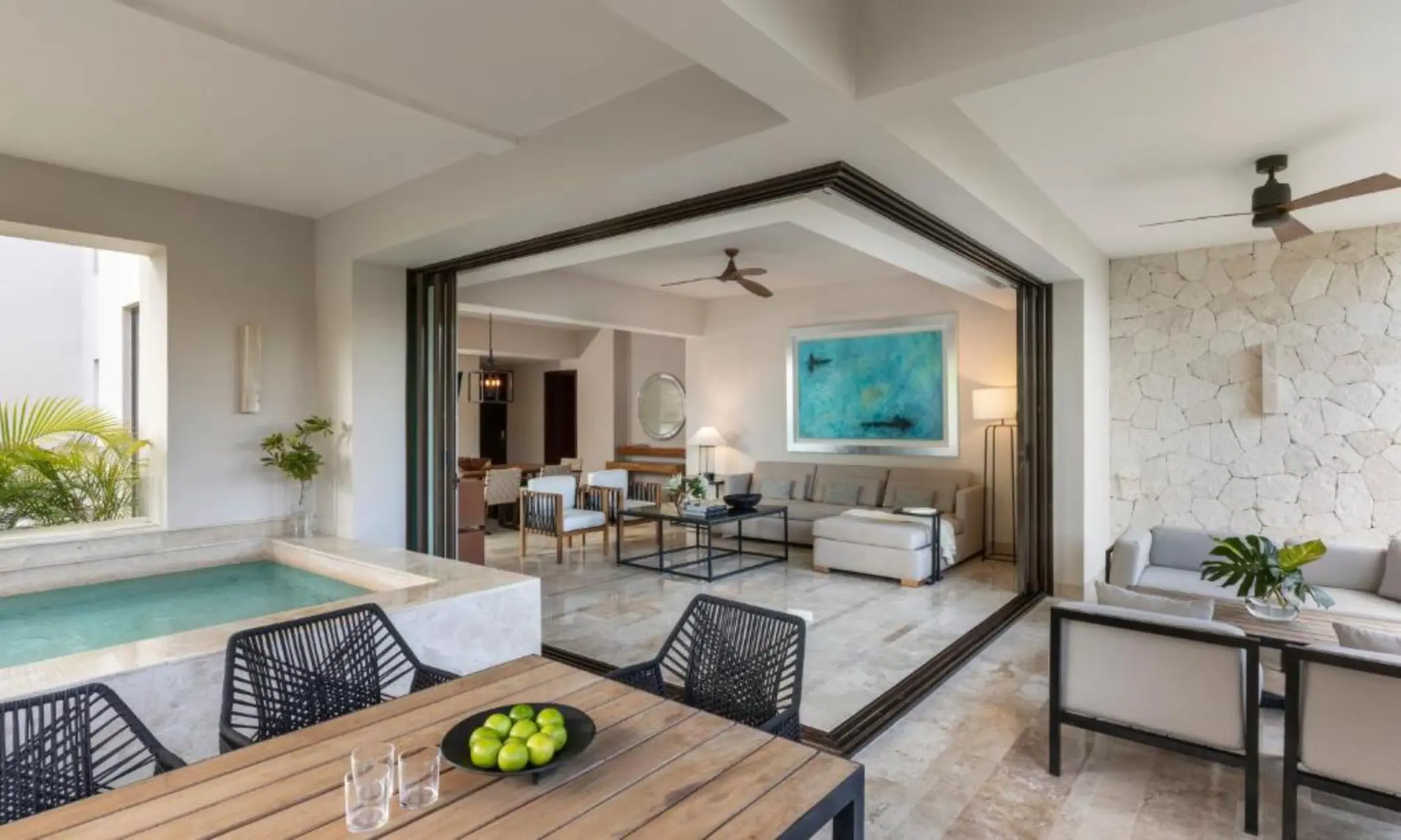 furnished balcony of villa with plunge pool at Fairmont Heritage Place Mayakoba