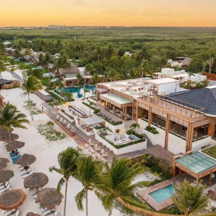 Fairmont Mayakoba resort and beach aerial view