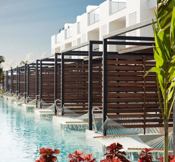 exterior of swim up suites at finest playa mujeres