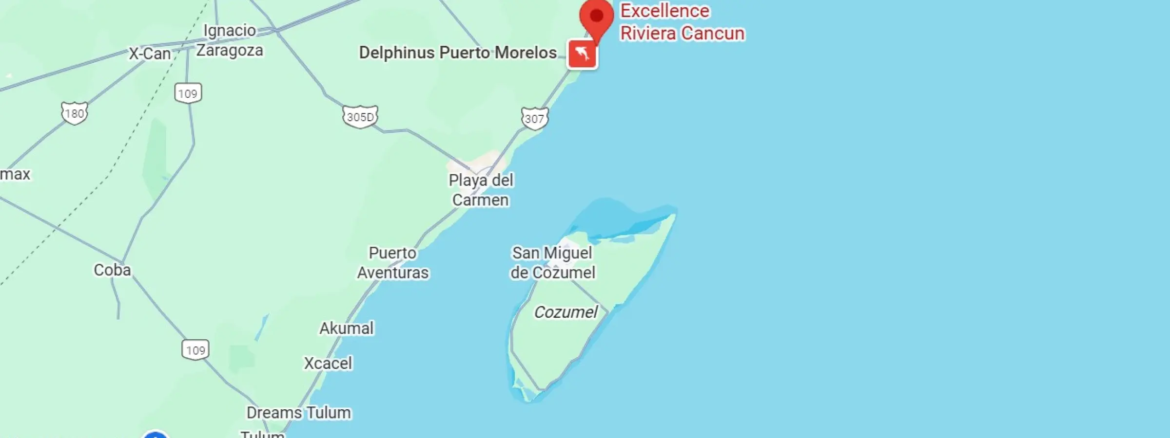map showing location of excellence riviera cancun in Mexico