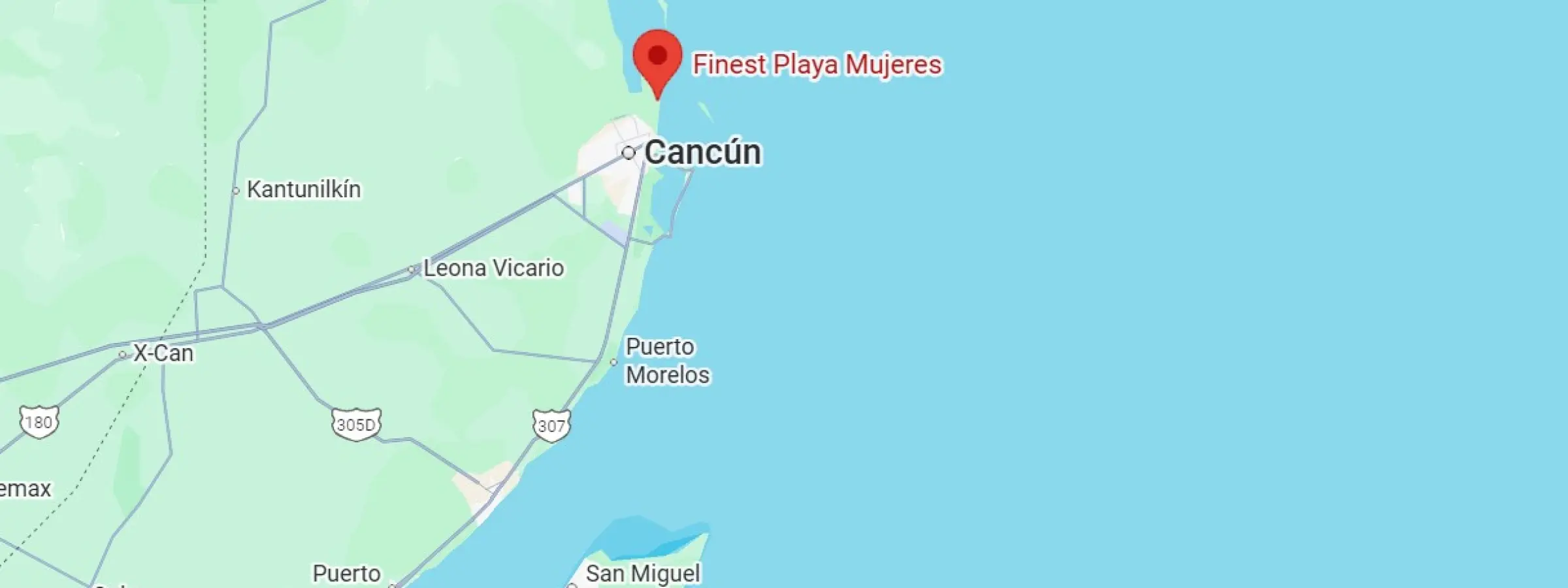 map showing location of finest playa mujeres in Mexico