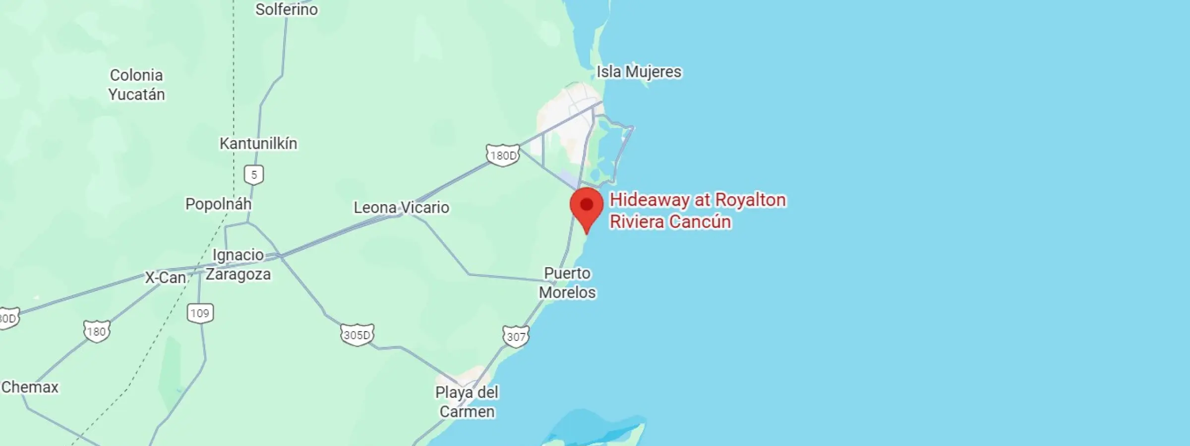 map showing location of hideaway royalton riviera cancun in Mexico