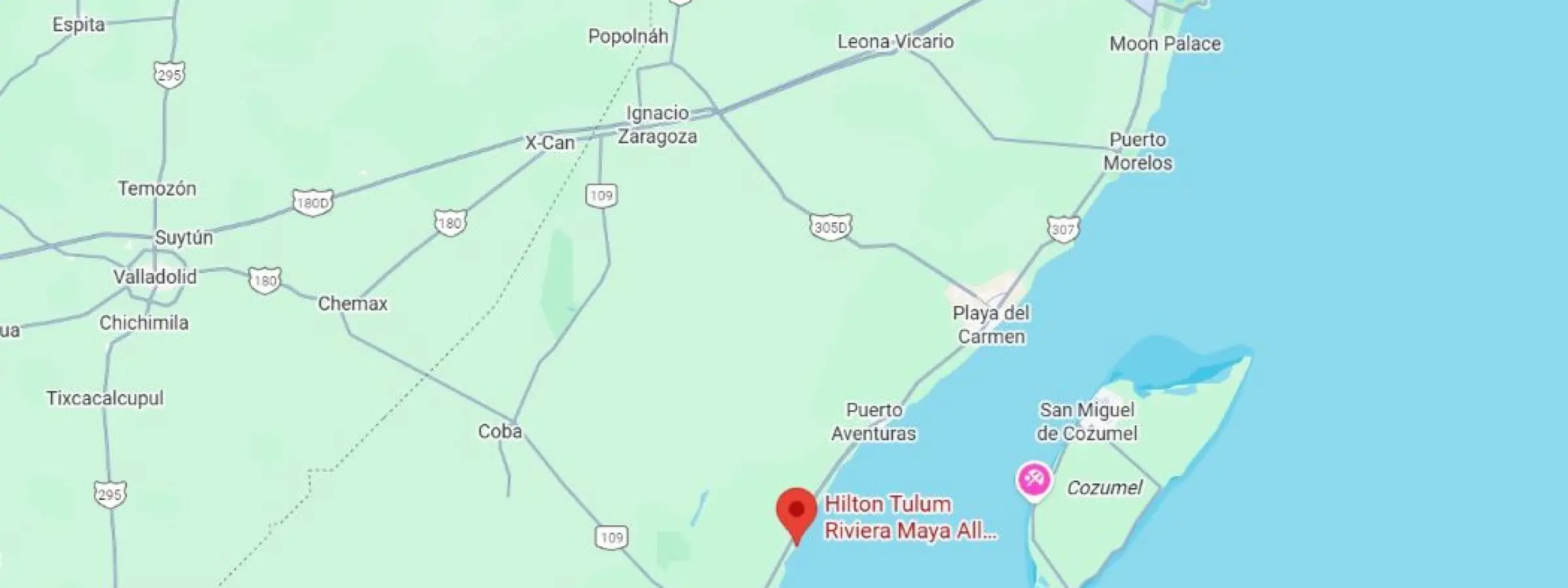 map showing location of hilton tulum in mexico