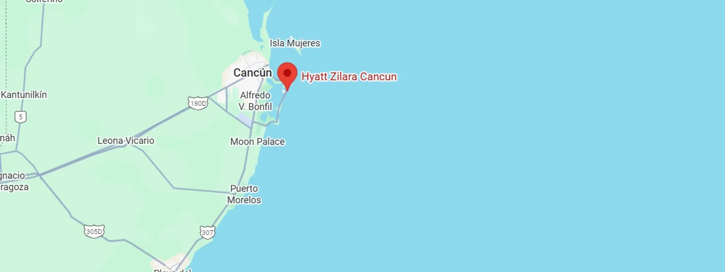 map showing location of hyatt zilara cancun in Mexico
