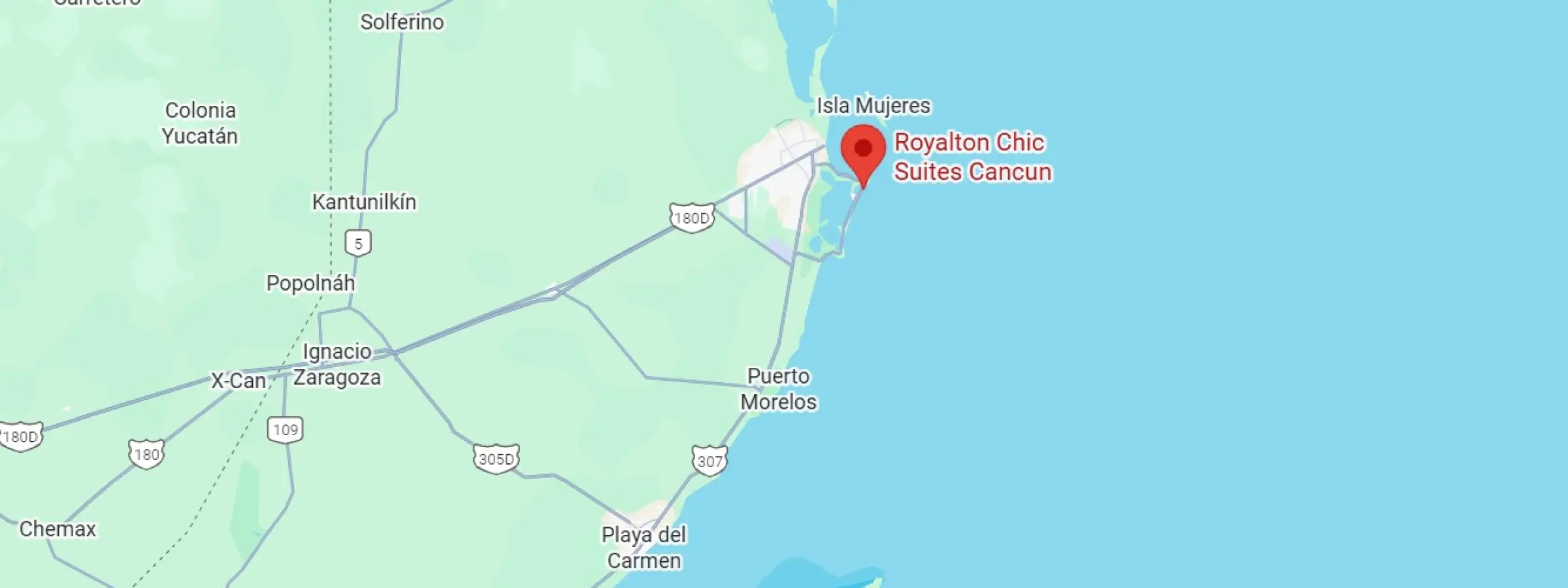 map showing location of royalton chic cancun in mexico