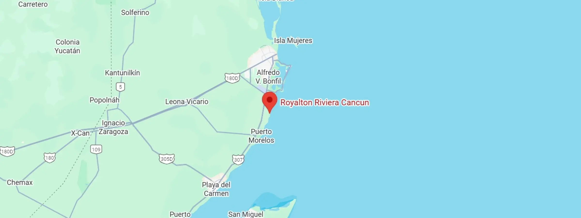 map showing location of royalton riviera cancun in Mexico