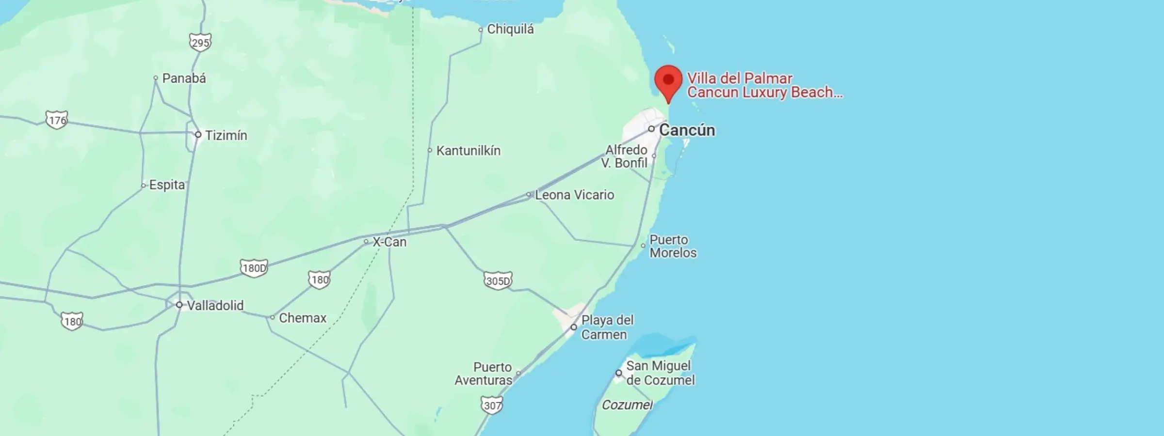 map showing location of Villa del Palmar Cancun Luxury Beach Resort & Spa in Mexico
