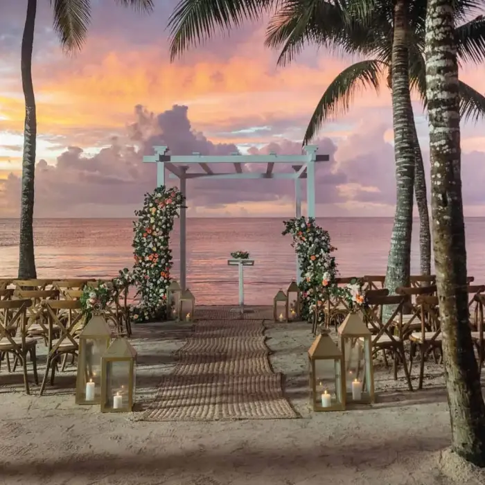 beach wedding setup at grand palladium colonial