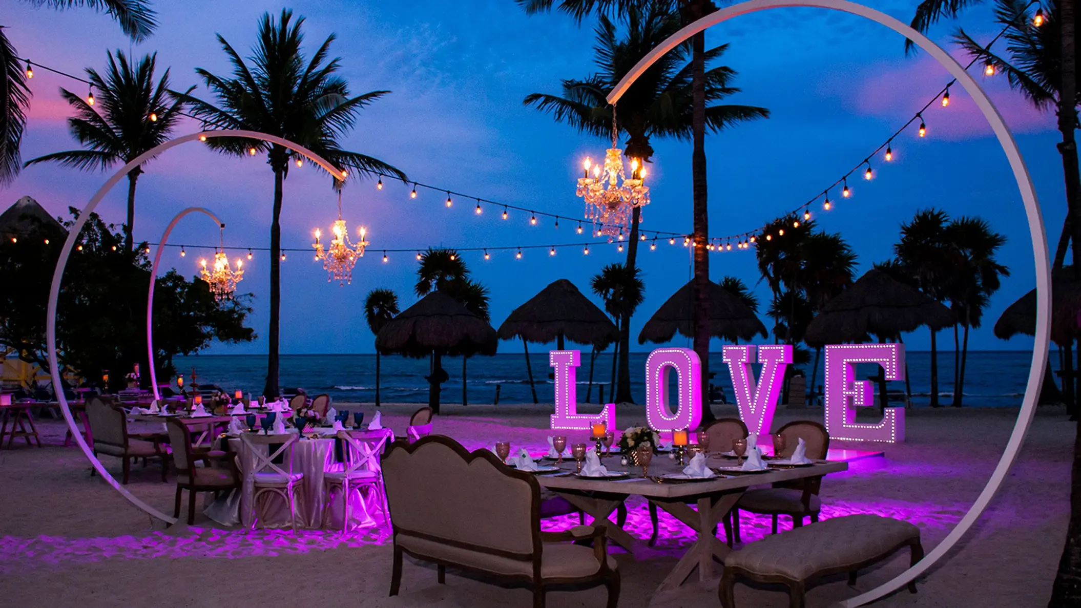 Romantic beach wedding reception at Grand Sunset Princess with 