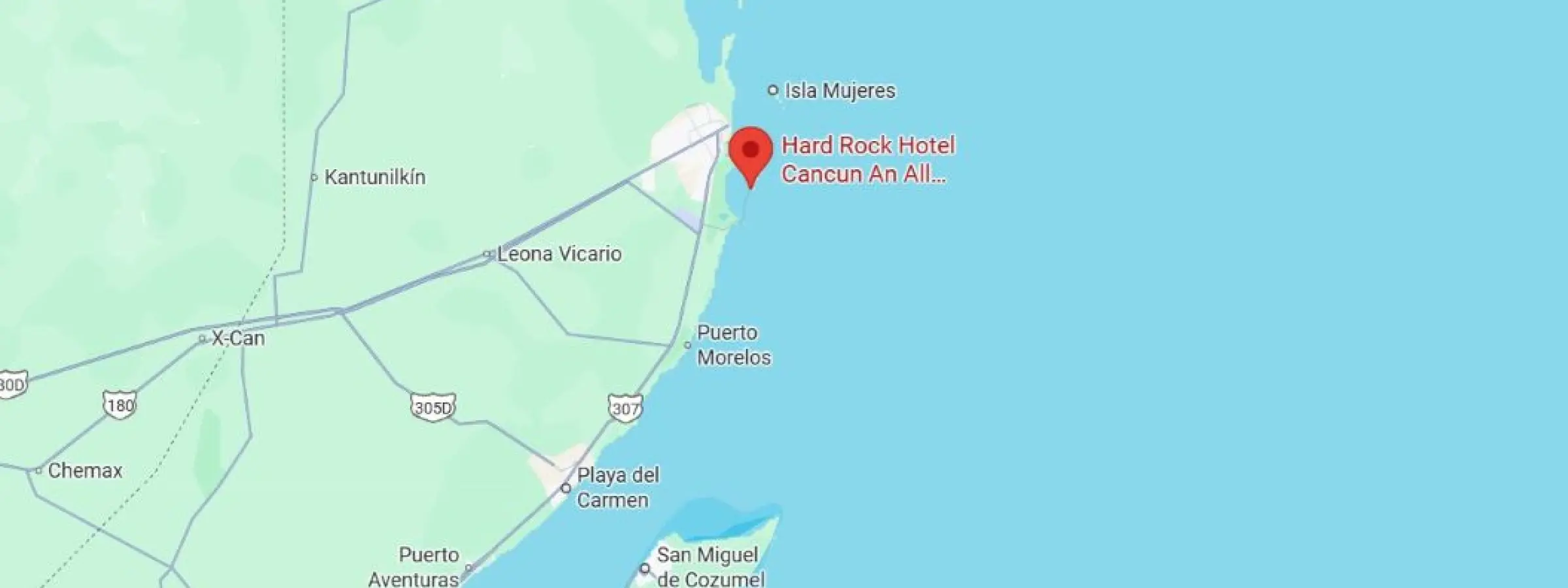 map showing location of hard rock hotel cancun in Mexico