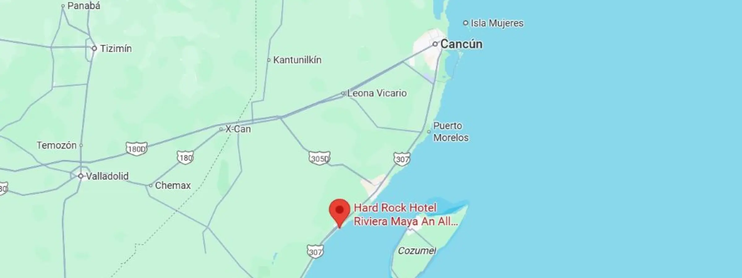 map showing location of Hard Rock Hotel Riviera Maya in Mexico