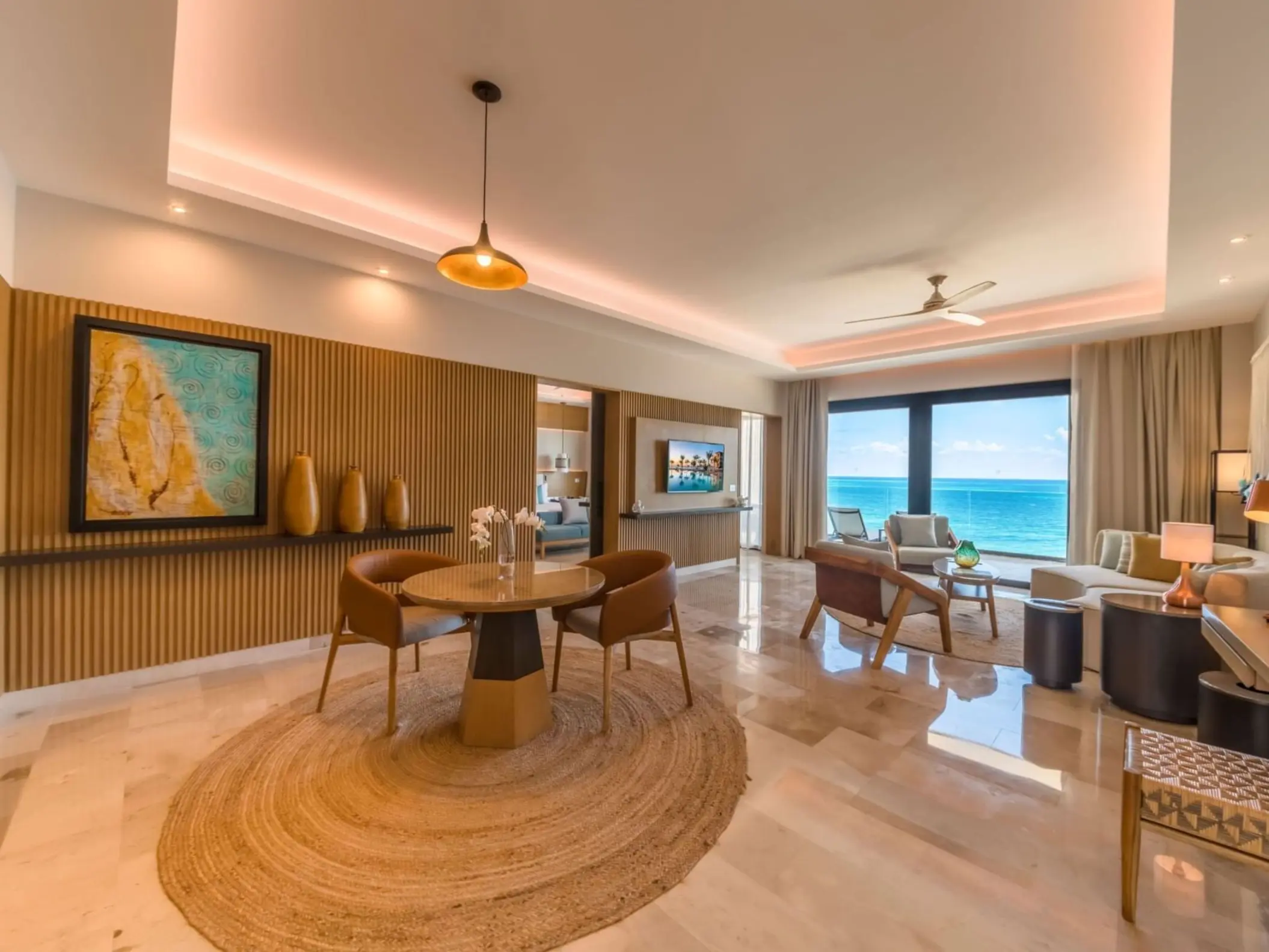 living space of a suite at Haven Riviera Cancun